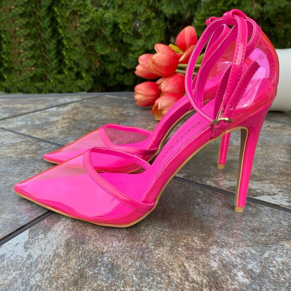 Azalea Wang Shoes - NEW Azalea Wang Crazy Hot Pink Clear Pointed Toe Heels 8.5 Flaw
